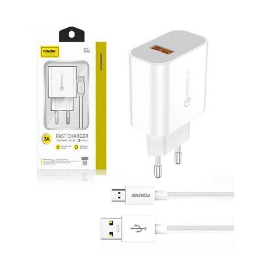 Foneng Fast USB Wall Charger EU46 with Micro Cable 3A White